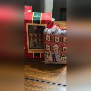 Hallmark Red and Green Needlepoint Ornament From Our Home To Yours 1985